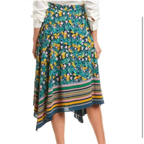 Diane Von Furstenberg Denver Tropical Floral Silky Midi Asymmetrical Hem Skirt - Picture 2 of 16
